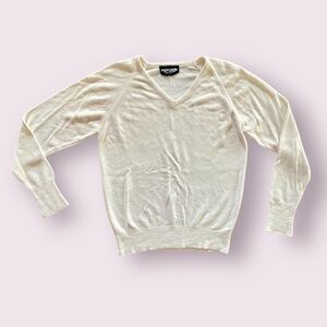 Pierre Cardin Vintage 80s V Neck Knit Sweater in Cream